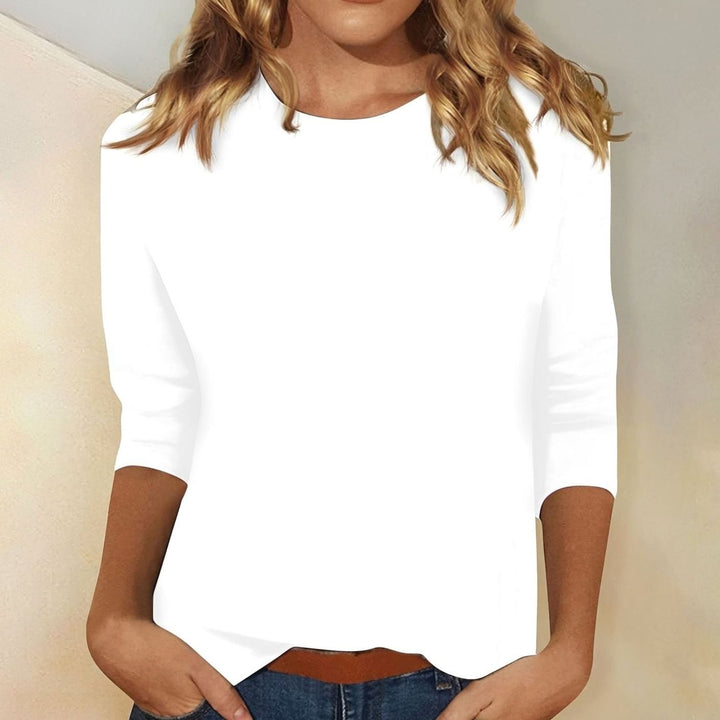 Women's Casual Crew-Neck 3/4 Sleeve Relaxed Top - White