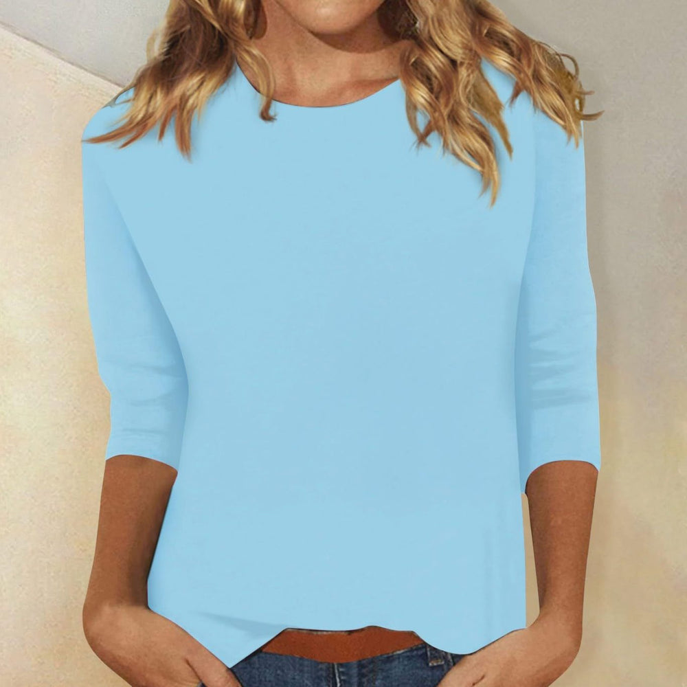 Women's Casual Crew-Neck 3/4 Sleeve Relaxed Top - Light Blue