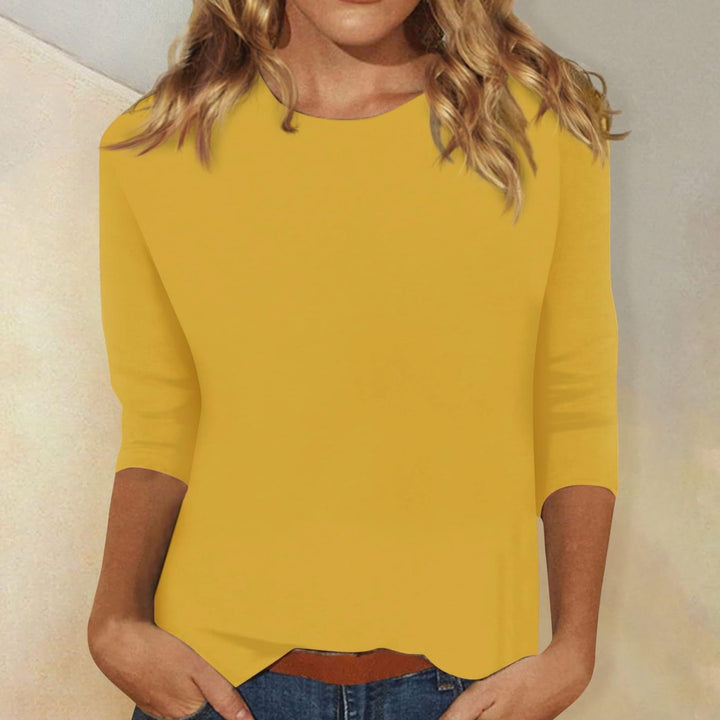 Women's Casual Crew-Neck 3/4 Sleeve Relaxed Top - Yellow
