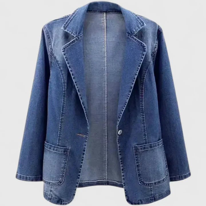 Women's Casual Denim Blazer Single-Button Jacket - Denim Blue