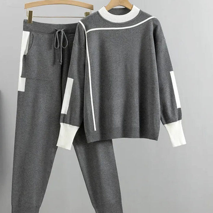 Women's Casual Knit Two-Piece Sweater Pants Set - Gray
