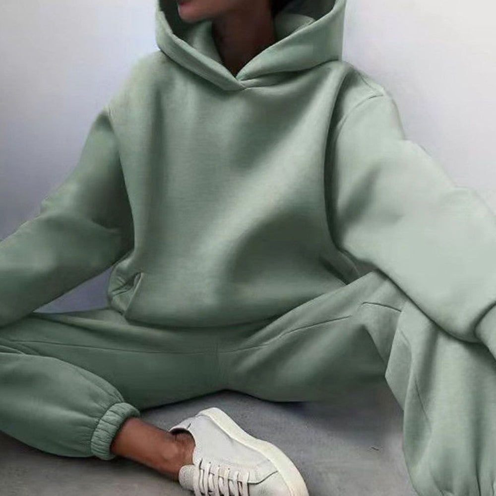 Women's Casual Loose-Fit Hoodie Jogger Two-Piece Set - Green