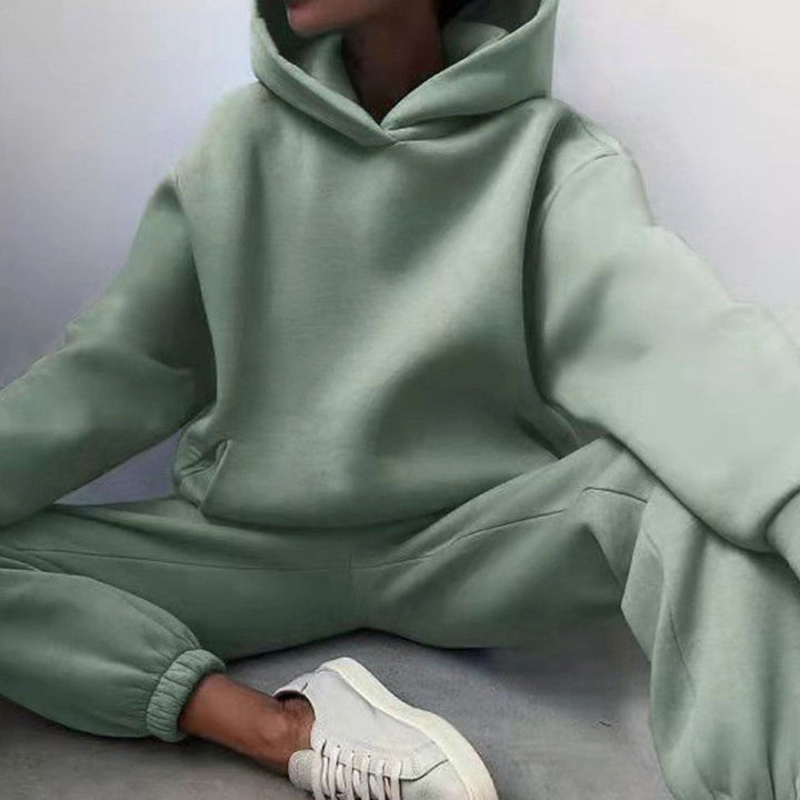 Women's Casual Loose-Fit Hoodie Jogger Two-Piece Set - Green