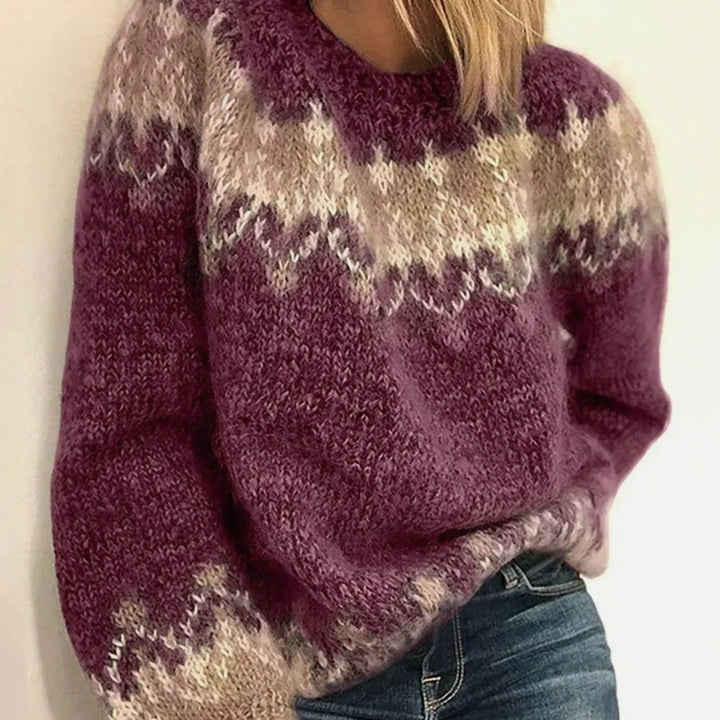 Women's Casual Round Neck Relaxed Knit Winter Sweater - Red