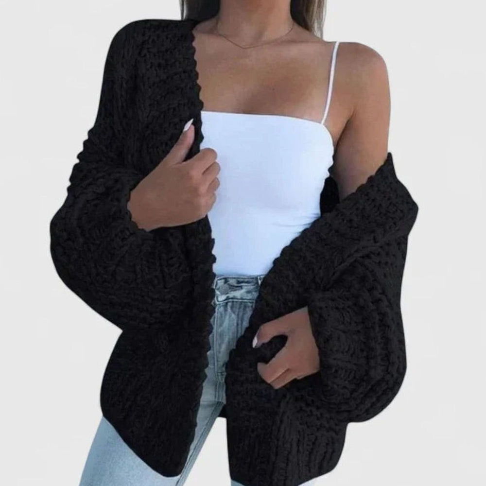 Women's Chunky Knit Open-Front Cardigan - Black