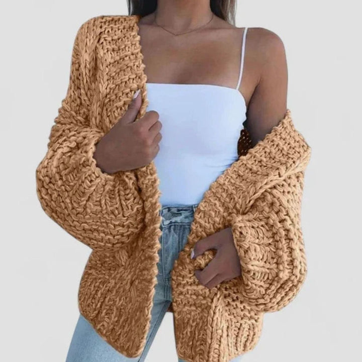 Women's Chunky Knit Open-Front Cardigan - Brown