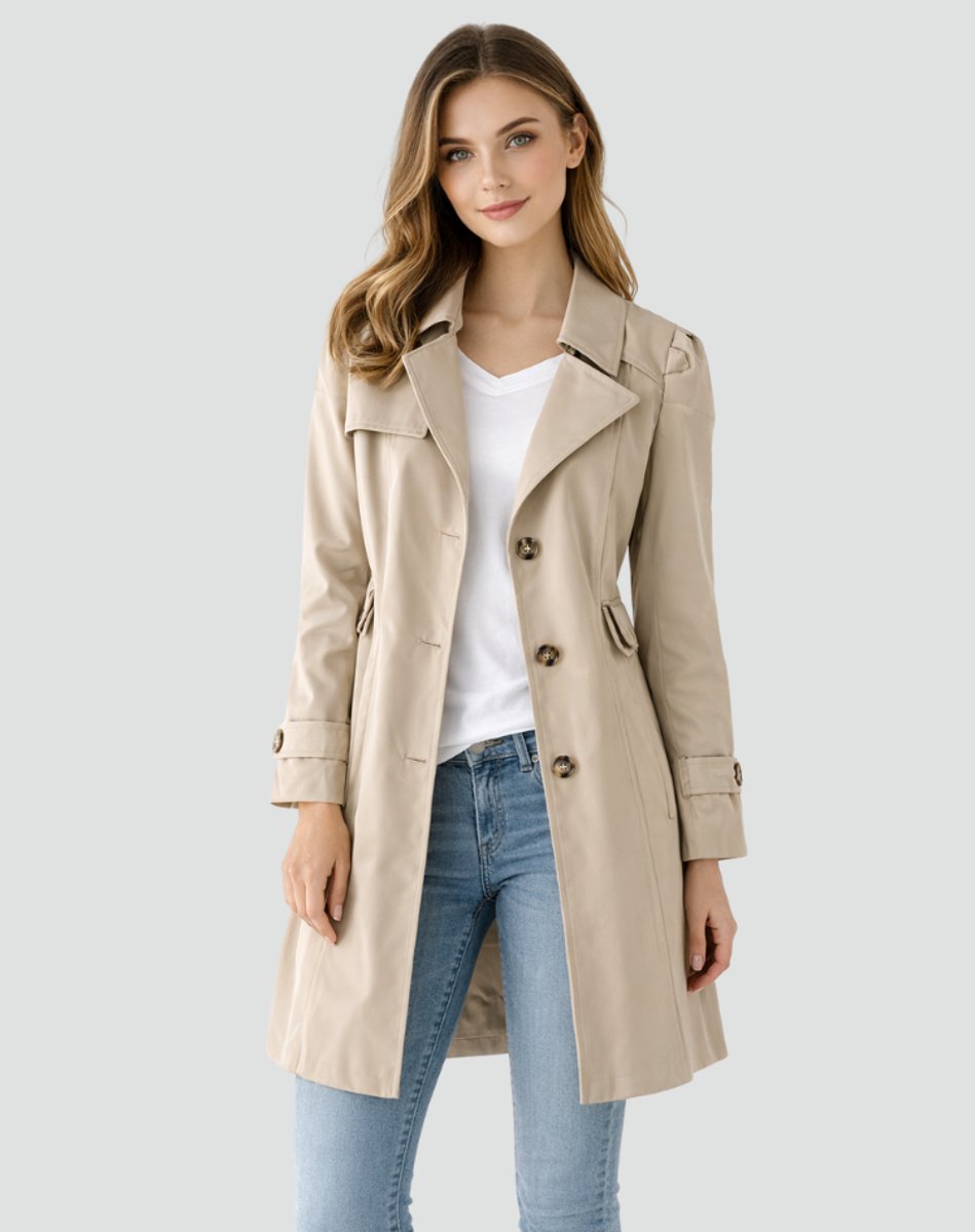 Women's Classic Tailored Mid-Length Trench Coat - Khaki