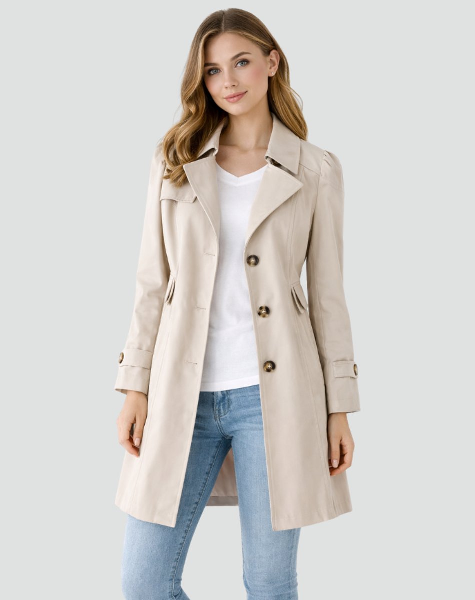 Women's Classic Tailored Mid-Length Trench Coat - Beige