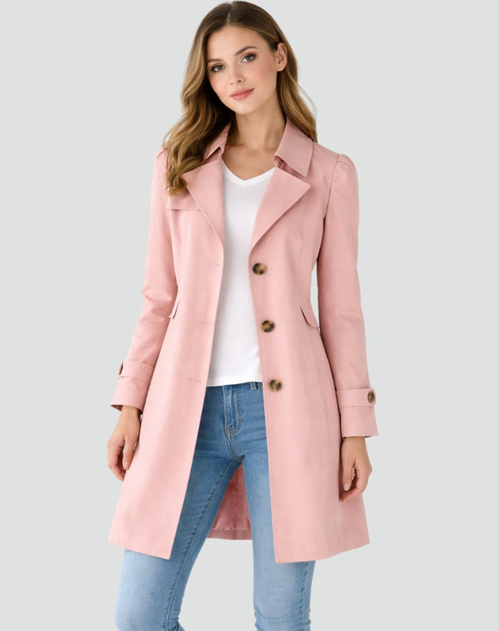 Women's Classic Tailored Mid-Length Trench Coat - Pink