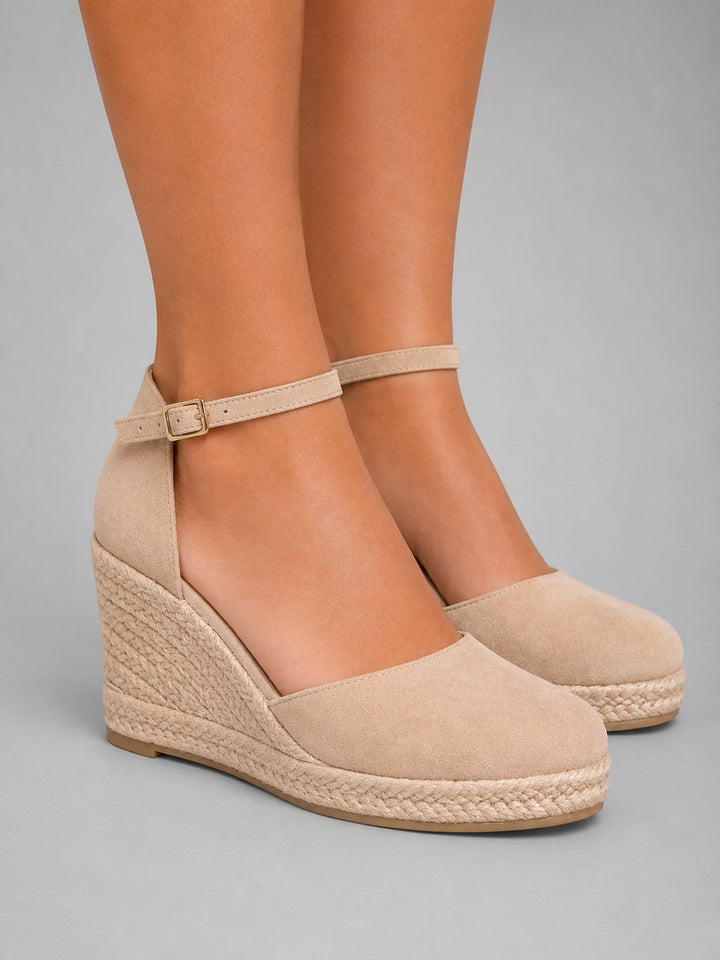 Women's Closed Toe Espadrille Wedge Sandals Ankle Strap - Beige
