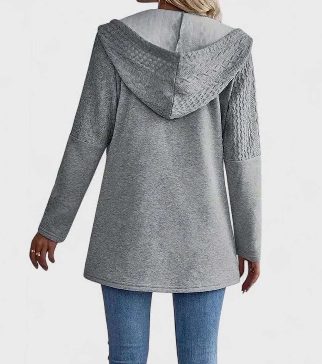 Women's Coat Cable-Knit Panel Hooded Zip-Up Cardigan