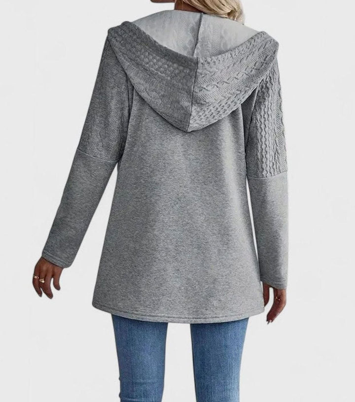 Women's Coat Cable-Knit Panel Hooded Zip-Up Cardigan