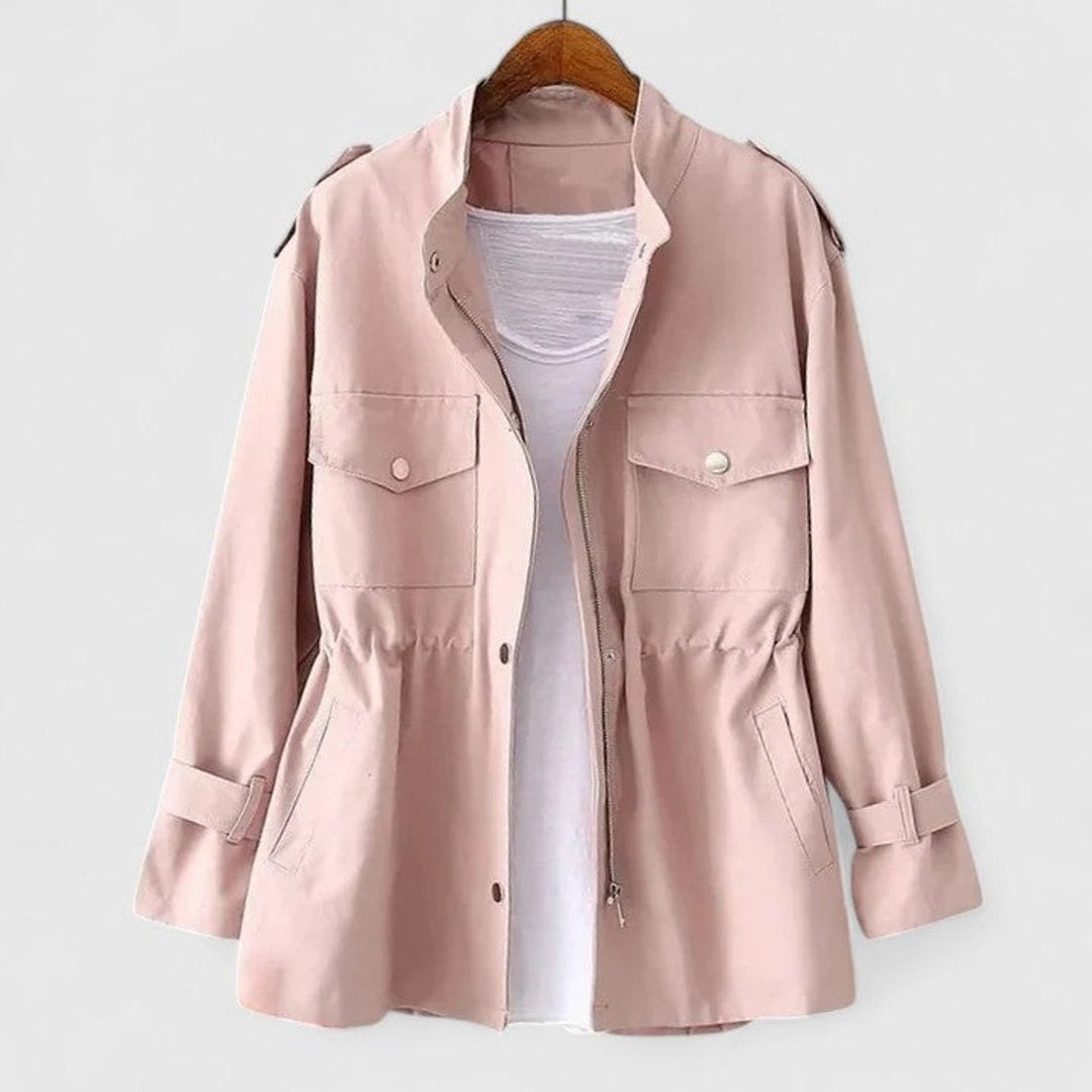 Women's Coat Drawstring-Waist Zip-Up Utility Jacket