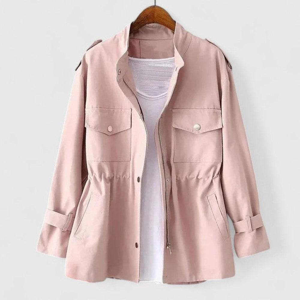 Women's Coat Drawstring-Waist Zip-Up Utility Jacket - Pink