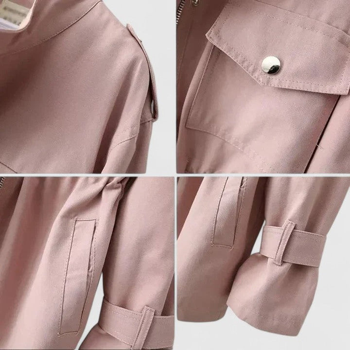 Women's Coat Drawstring-Waist Zip-Up Utility Jacket