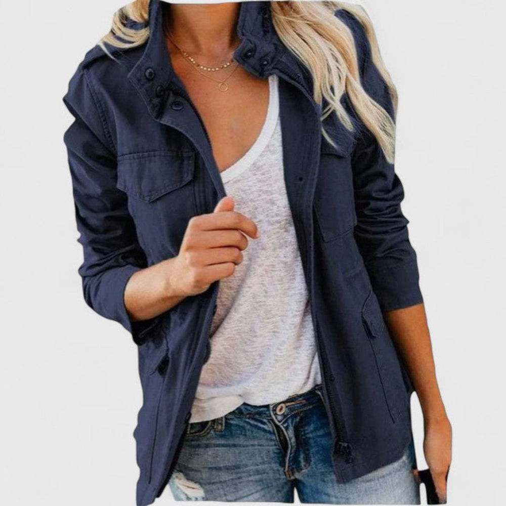 Women's Coat Lightweight Military-Style Zip-Up Utility Jacket - Navy Blue