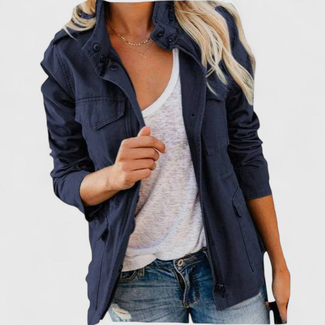 Women's Coat Lightweight Military-Style Zip-Up Utility Jacket - Navy Blue