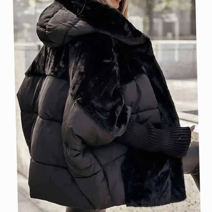 Women's Coat Oversized Hooded Faux Fur Puffer Winter Jacket - Black