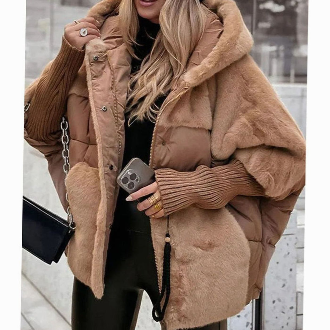Women's Coat Oversized Hooded Faux Fur Puffer Winter Jacket - Dark Khaki