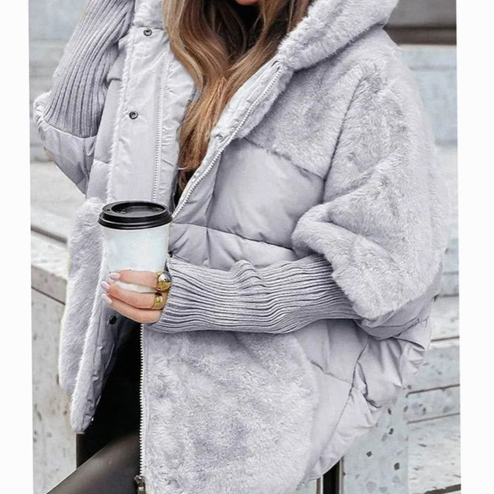 Women's Coat Oversized Hooded Faux Fur Puffer Winter Jacket - Gray