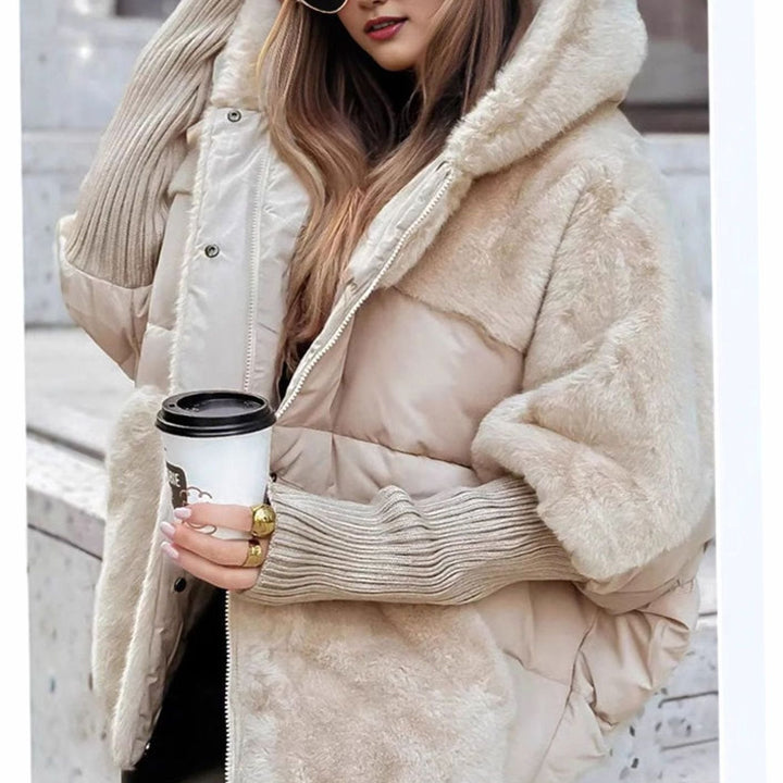Women's Coat Oversized Hooded Faux Fur Puffer Winter Jacket - Beige