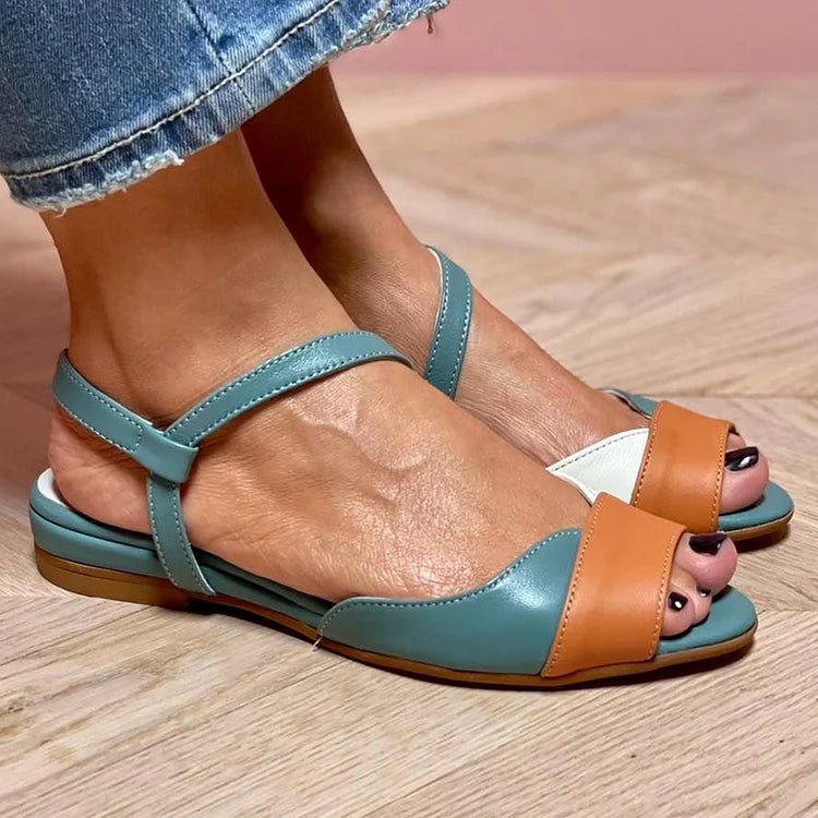 Women's Color Block Ankle Strap Flat Sandals Open Toe