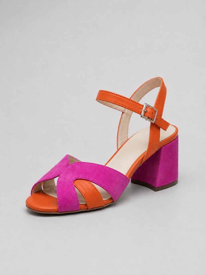 Women's Color Block Crossover Strap Cushioned Block Heel Sandals - Pink