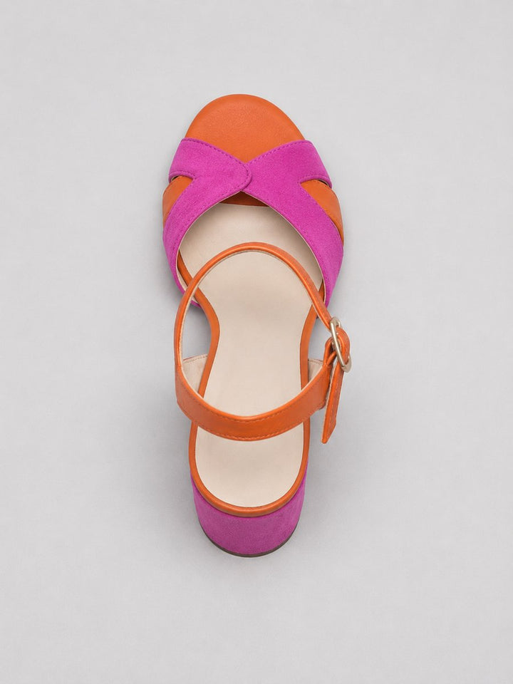 Women's Color Block Crossover Strap Cushioned Block Heel Sandals