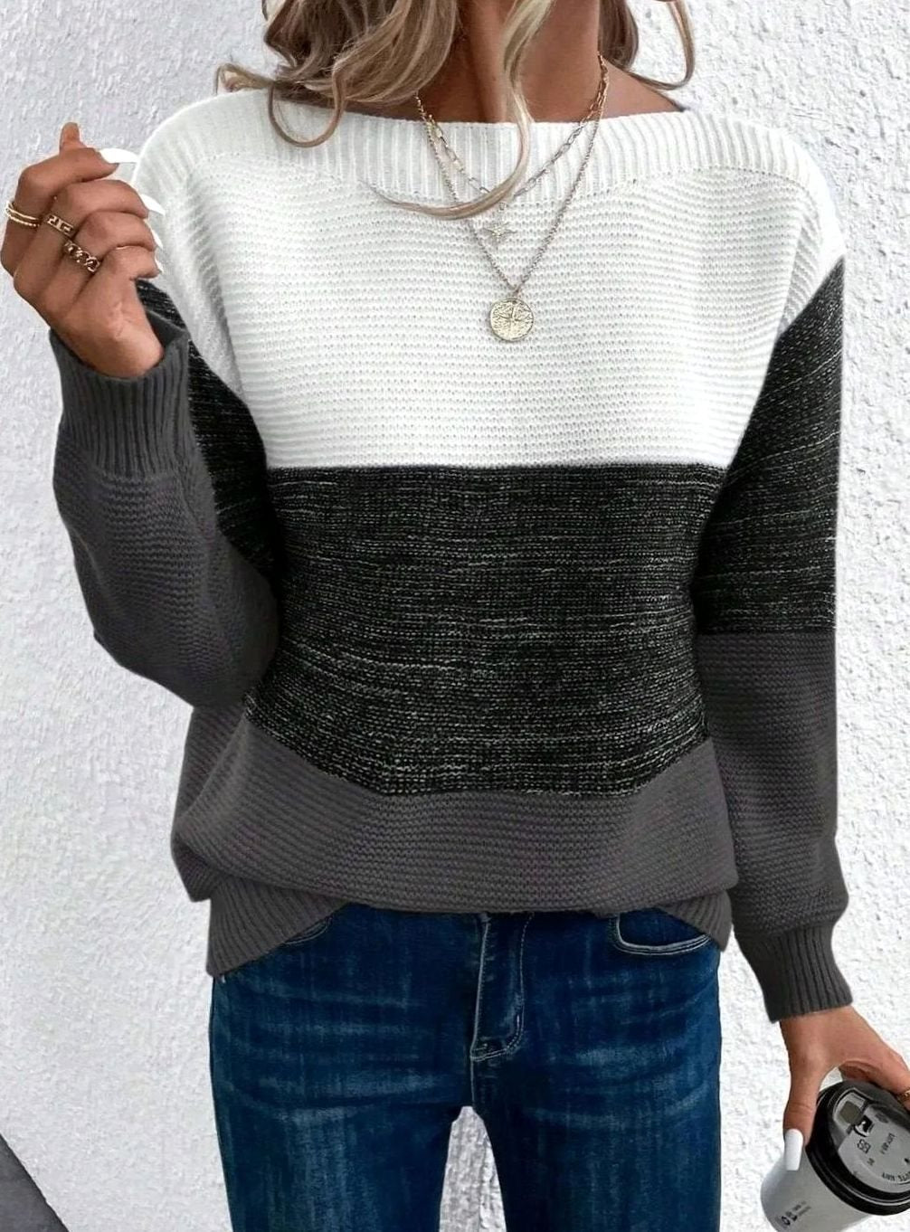 Women's Color Block Relaxed-Fit Cashmere Turtleneck Sweater - Black