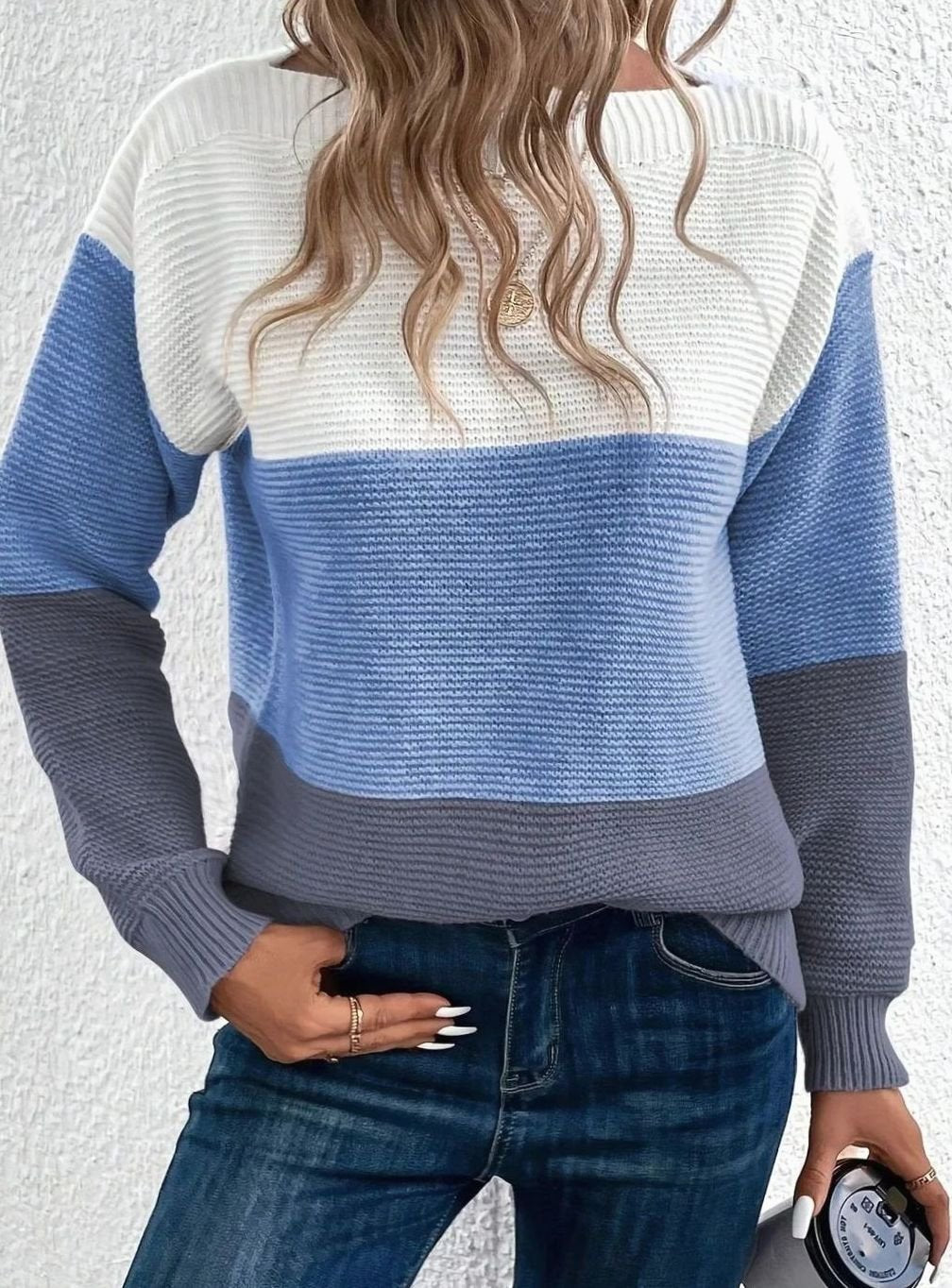 Women's Color Block Relaxed-Fit Cashmere Turtleneck Sweater - Blue