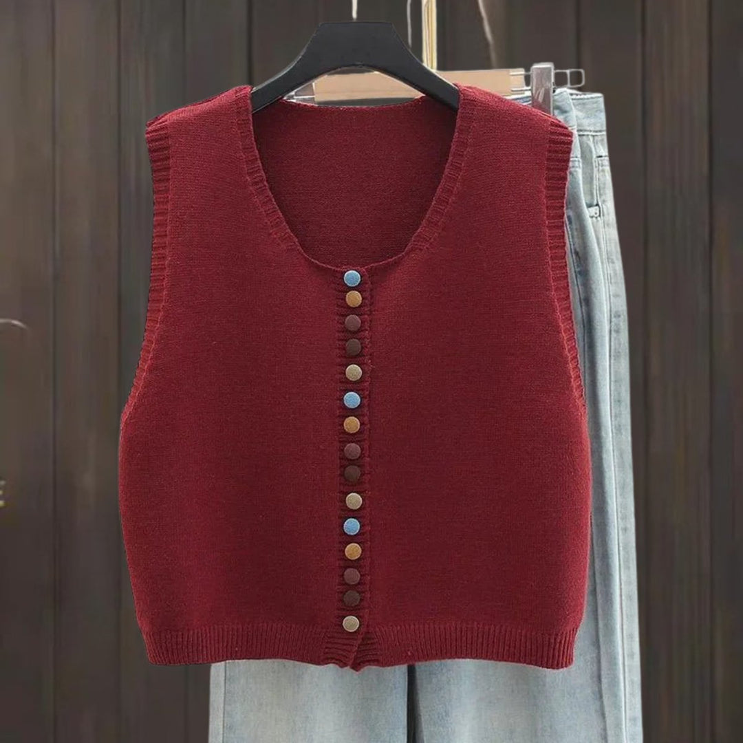 Women's Colorful Button Sleeveless Knit Sweater Vest