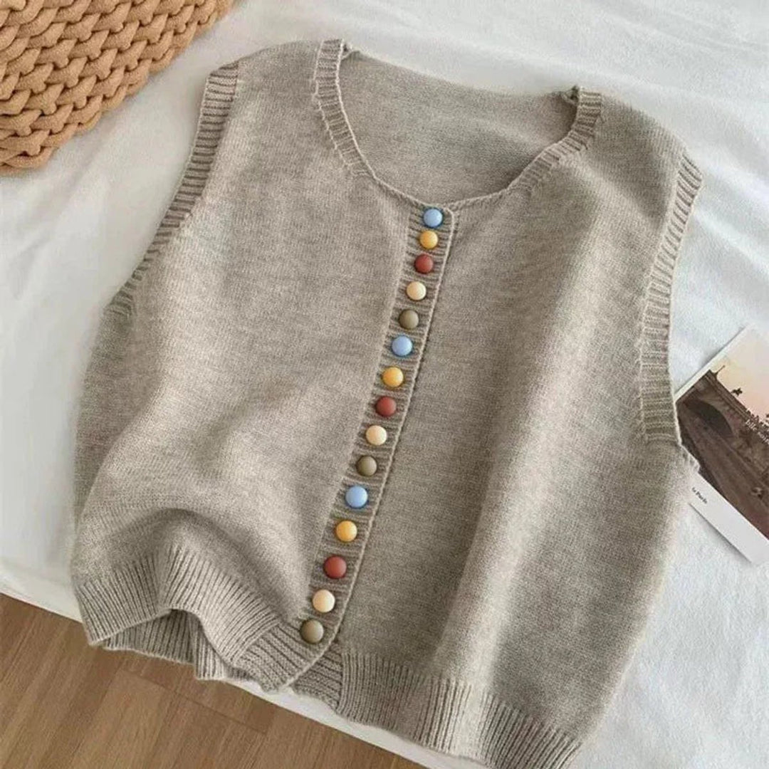 Women's Colorful Button Sleeveless Knit Sweater Vest - Apricot