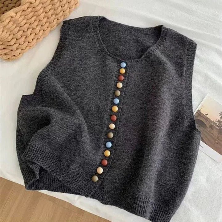 Women's Colorful Button Sleeveless Knit Sweater Vest - Gray