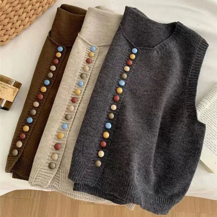 Women's Colorful Button Sleeveless Knit Sweater Vest