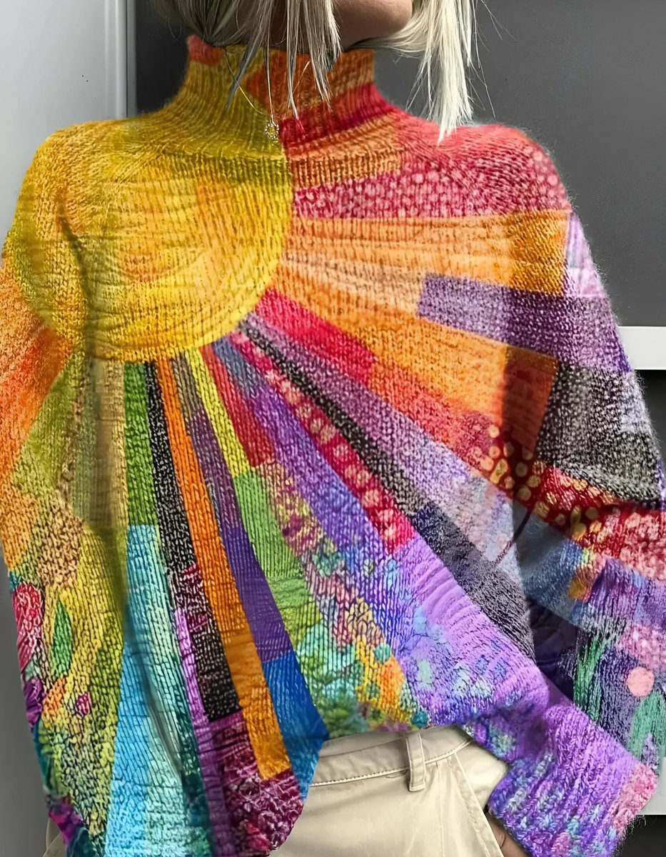 Women's Colorful Turtleneck Knit Pullover Sweater