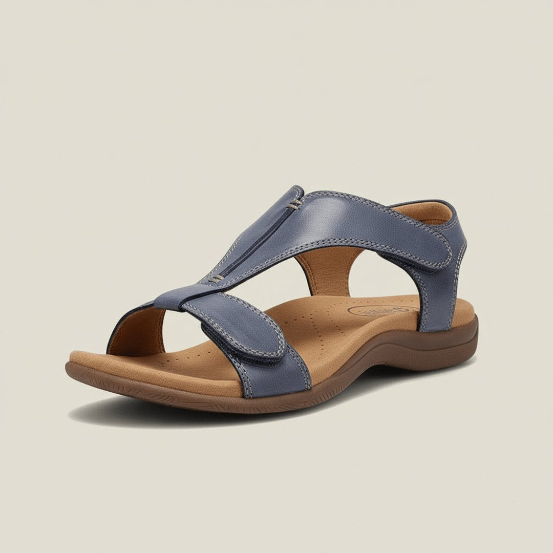 Women's Comfortable Sandals Open-Toe T-Strap Velcro Adjustable - Leisteenblauw