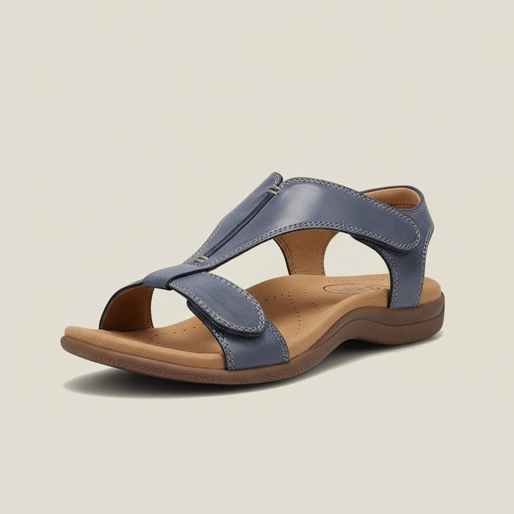 Women's Comfortable Sandals Open-Toe T-Strap Velcro Adjustable - Leisteenblauw