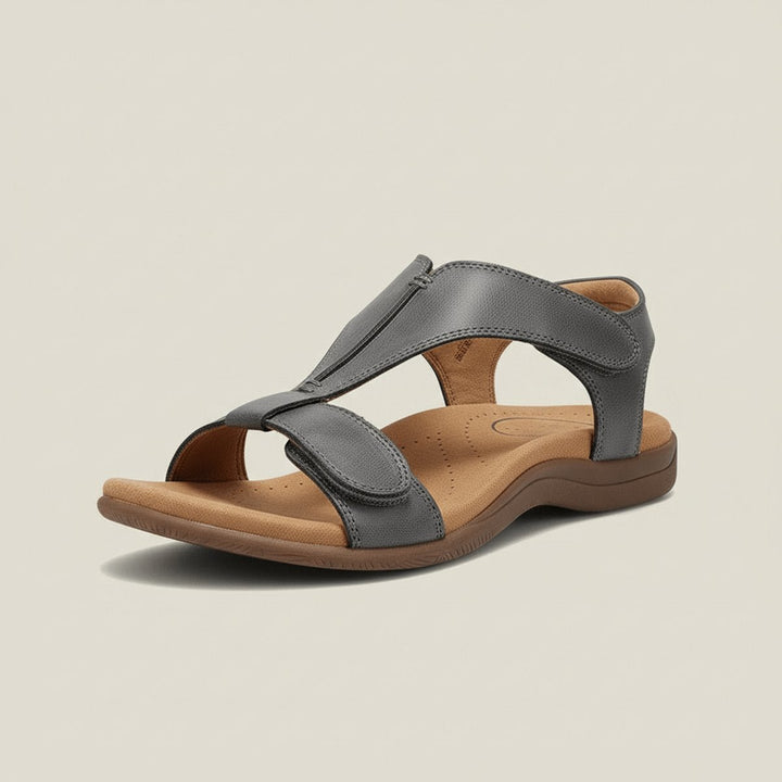 Women's Comfortable Sandals Open-Toe T-Strap Velcro Adjustable - Antracietgrijs