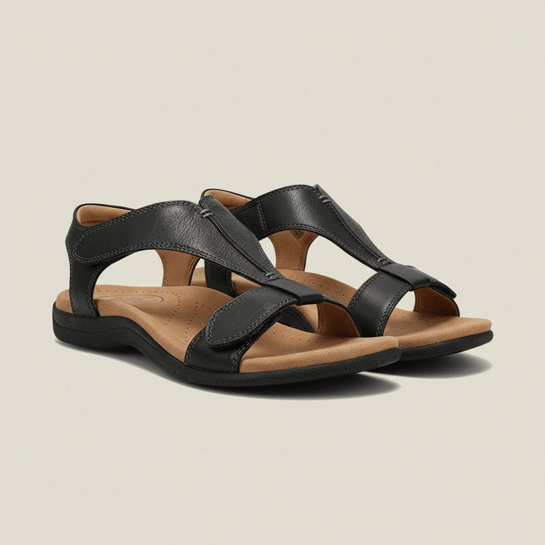 Women's Comfortable Sandals Open-Toe T-Strap Velcro Adjustable