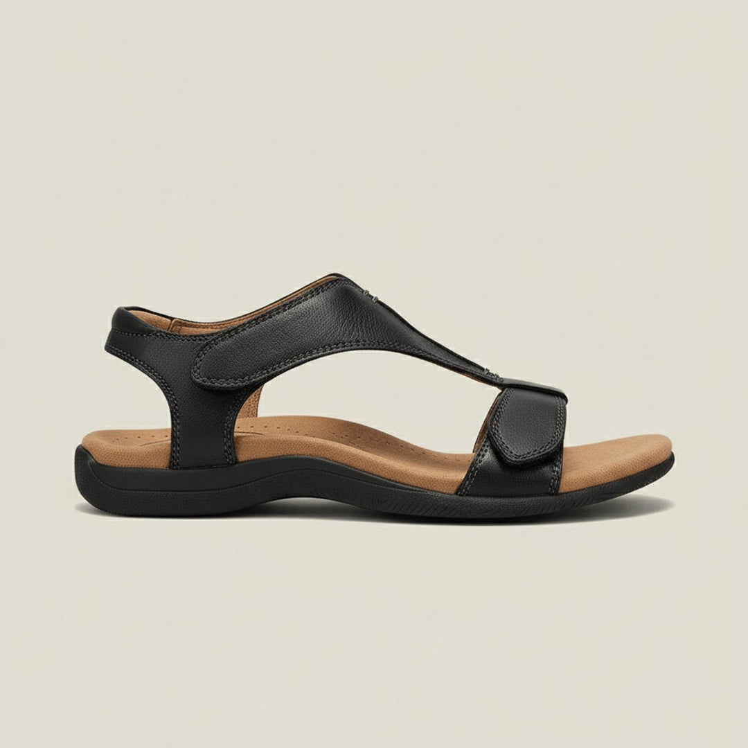 Women's Comfortable Sandals Open-Toe T-Strap Velcro Adjustable