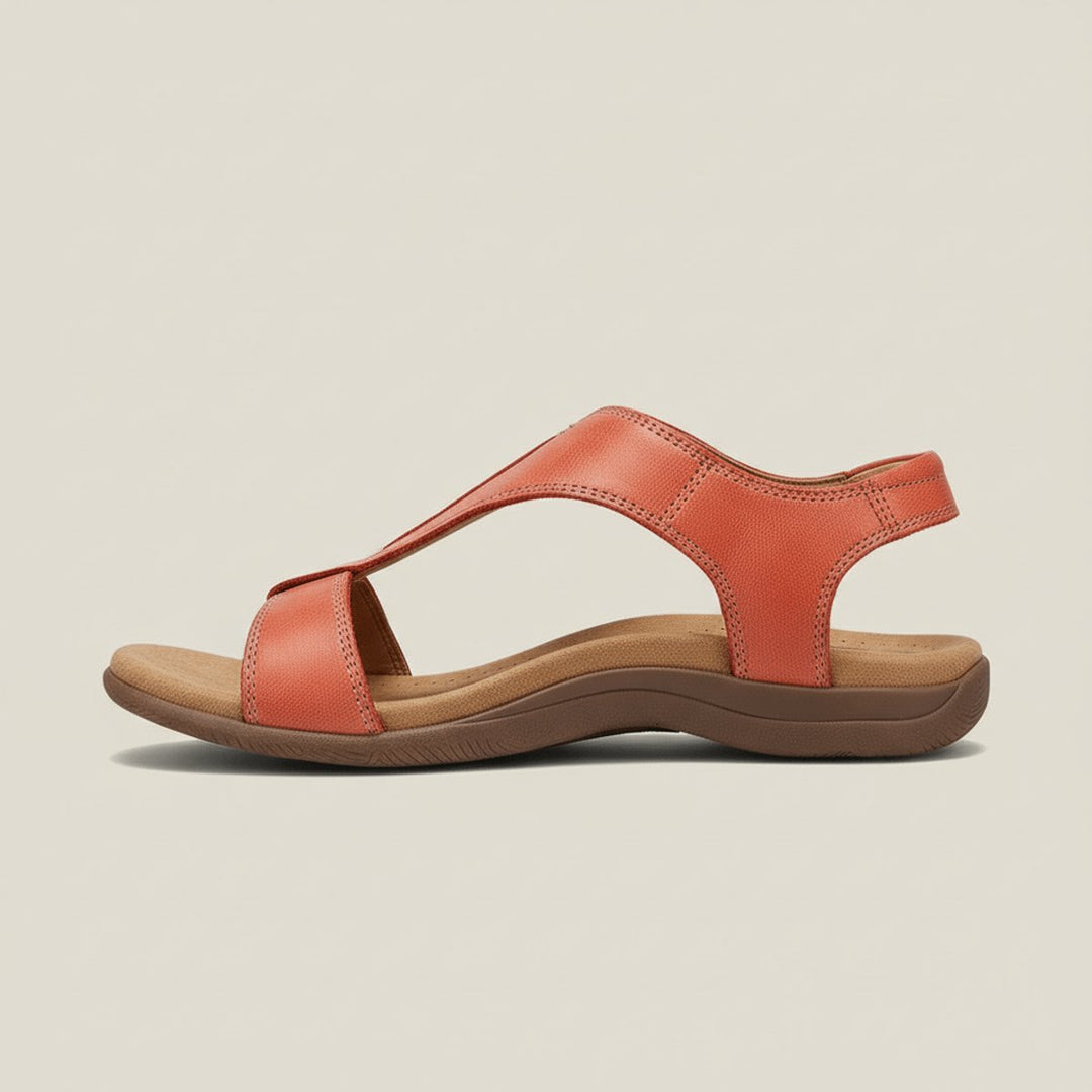Women's Comfortable Sandals Open-Toe T-Strap Velcro Adjustable