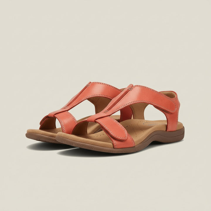 Women's Comfortable Sandals Open-Toe T-Strap Velcro Adjustable