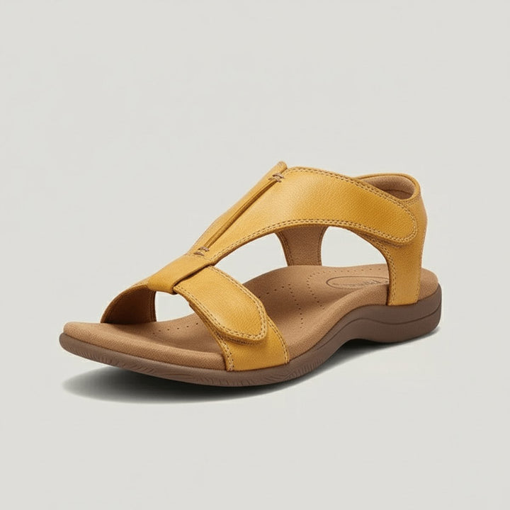 Women's Comfortable Sandals Open-Toe T-Strap Velcro Adjustable - Mosterdgeel