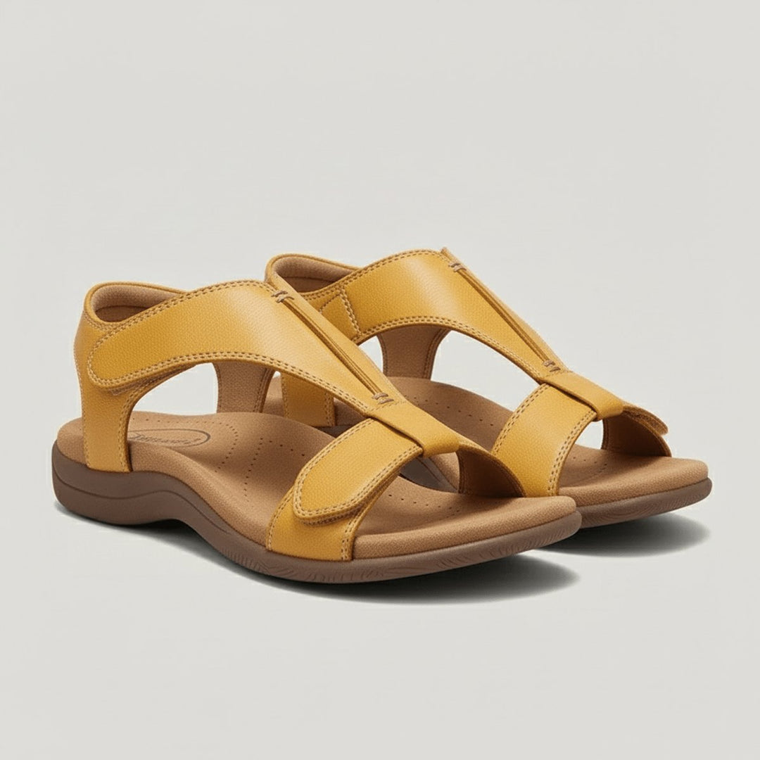 Women's Comfortable Sandals Open-Toe T-Strap Velcro Adjustable