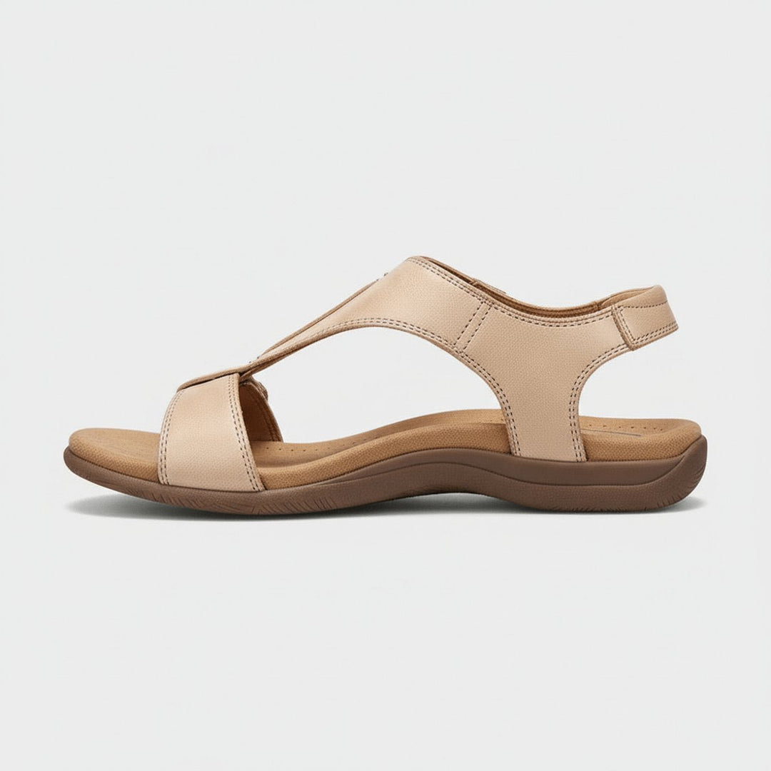 Women's Comfortable Sandals Open-Toe T-Strap Velcro Adjustable