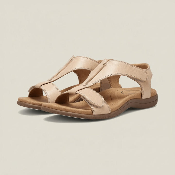 Women's Comfortable Sandals Open-Toe T-Strap Velcro Adjustable