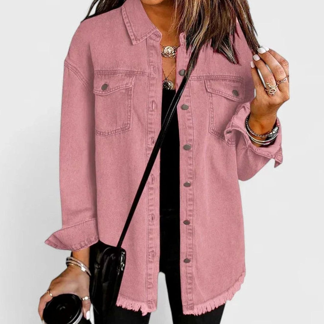 Women's Comfortable Winter Coat Oversized Denim Shacket - Pink