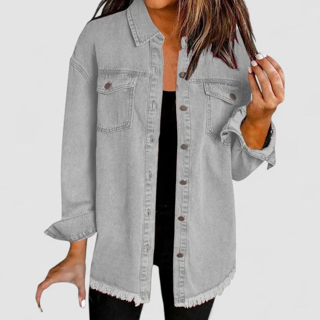 Women's Comfortable Winter Coat Oversized Denim Shacket - Gray