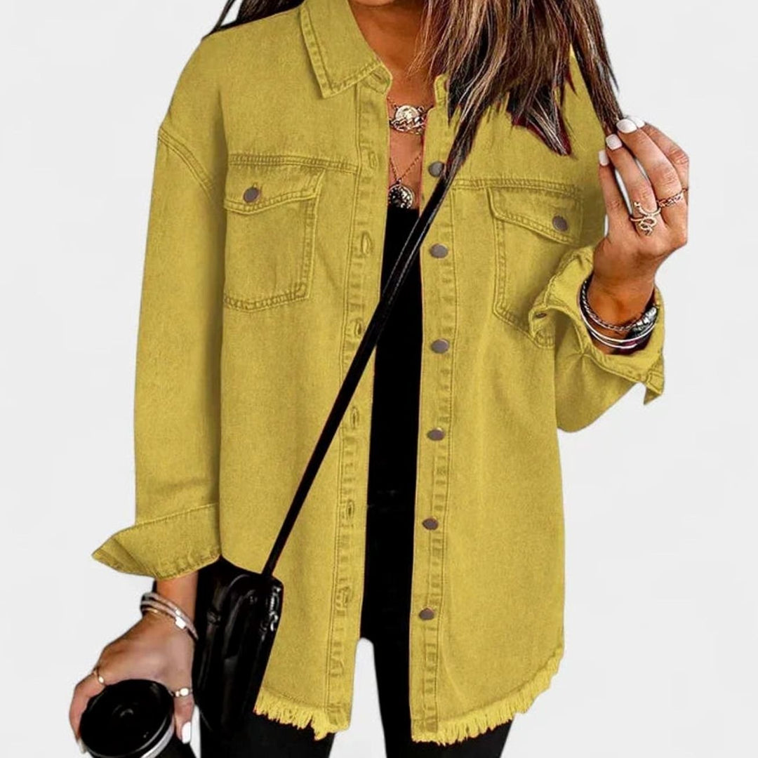 Women's Comfortable Winter Coat Oversized Denim Shacket - Yellow