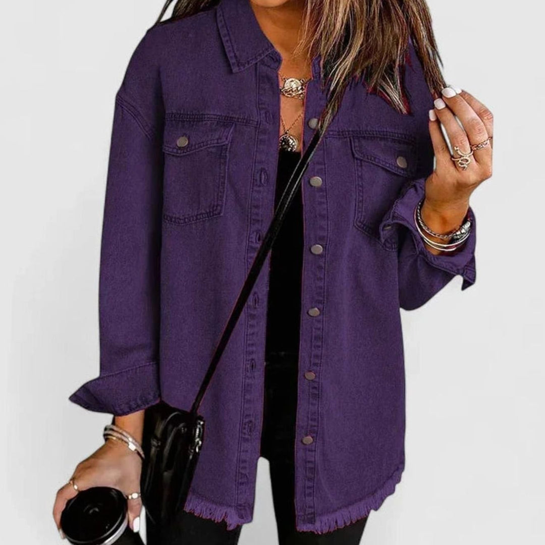 Women's Comfortable Winter Coat Oversized Denim Shacket - Purple